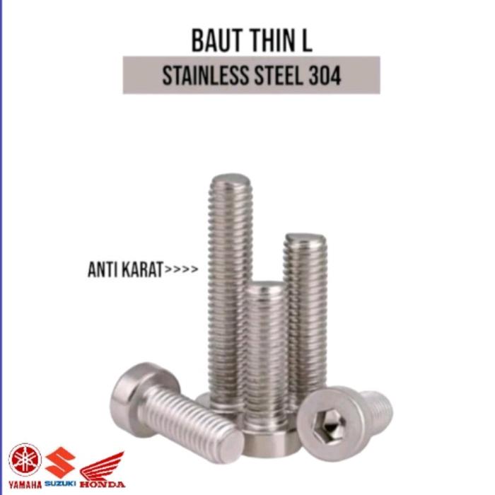 (1pcs) SS304 Baut Thin M4x20