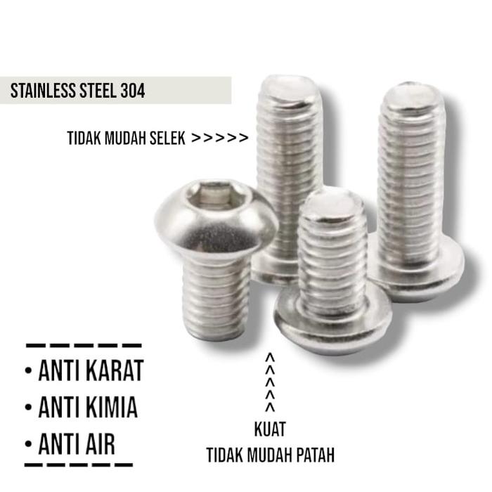 (1pcs) SS304 Baut Button L M3x45