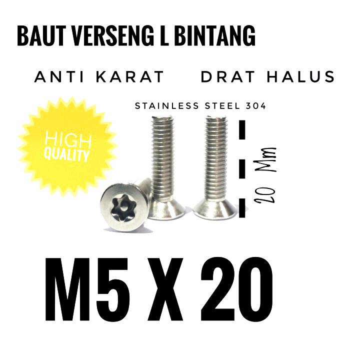 (1pcs) SS304 Baut Verseng Torq w/pin M5x20