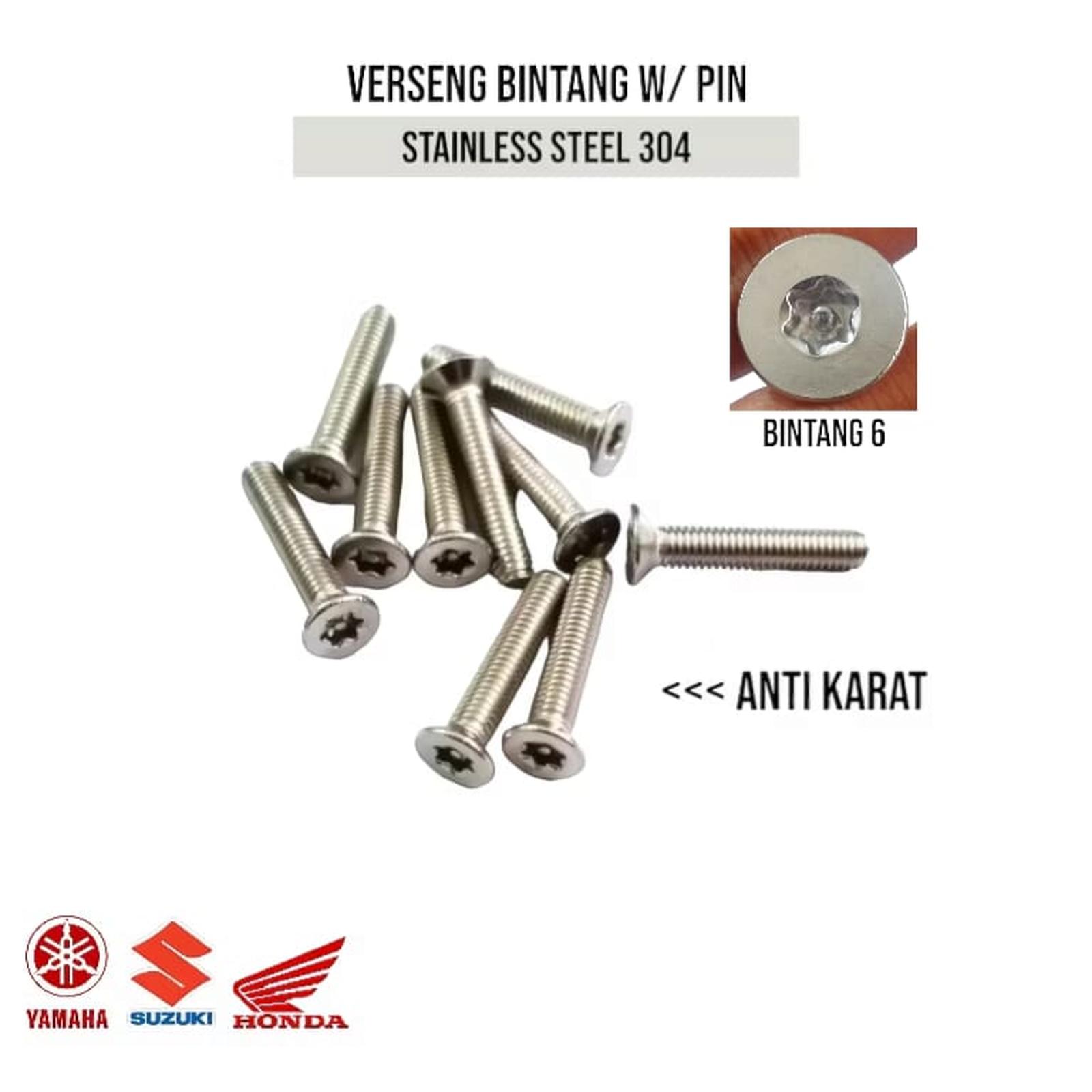 (1pcs) SS304 Baut Verseng Torq w/pin M6x12