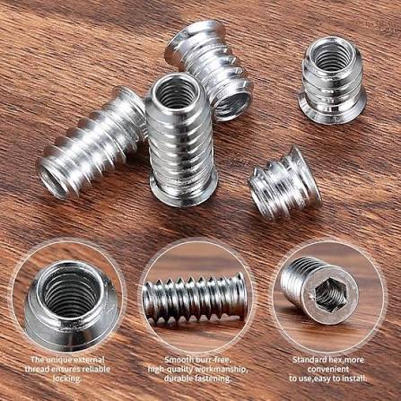 (1pcs) SS304 Hex Socket With Flange Wood Insert Nuts M8x20